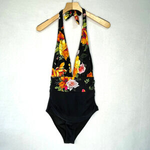 CUPSHE One Piece Women's MEDIUM Swimsuit Halter V-Neck Multi-Color Floral NWT